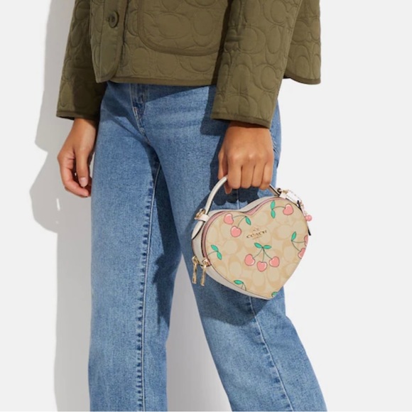 NWT Coach Heart Crossbody In Signature Canvas With Heart Cherry Print - Picture 12 of 13